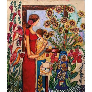 Shazly Khan, My son our warm embrace holds cherished memories, present love, And dreams of the future, 24 x 30 Inch, Acrylic on Canvas, Figurative Paintings, AC-SZK-143